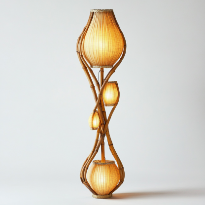 Wabi-sabi style rattan floor lamp, homestay hotel model room decorative item, Zen, Japanese and Chinese retro style - Image 2