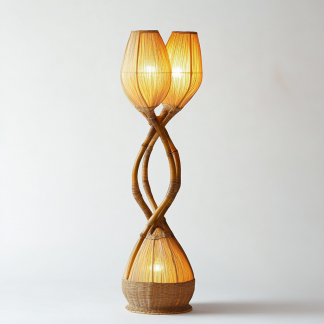 Wabi-sabi style rattan floor lamp, homestay hotel model room decorative item, Zen, Japanese and Chinese retro style