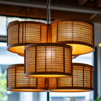 Wabi-sabi style restaurant rattan woven chandelier, Japanese retro store restaurant hot pot restaurant lamp, Zen guesthouse tea room lamp