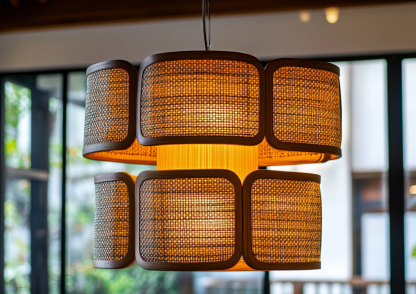 Japanese-style chandeliers, hand-woven lamps, dining room, bar counter, living room, Southeast Asian creative and simple bedroom, dining room, bamboo woven lamps - Image 7