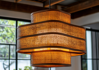 Japanese-style chandeliers, hand-woven lamps, dining room, bar counter, living room, Southeast Asian creative and simple bedroom, dining room, bamboo woven lamps - Image 3