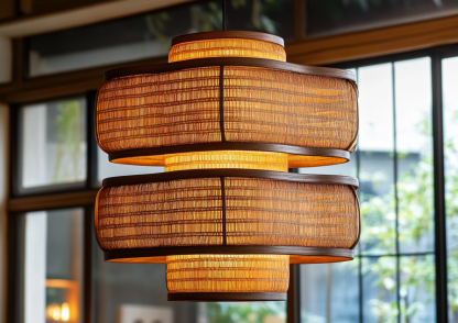 Japanese-style chandeliers, hand-woven lamps, dining room, bar counter, living room, Southeast Asian creative and simple bedroom, dining room, bamboo woven lamps - Image 2