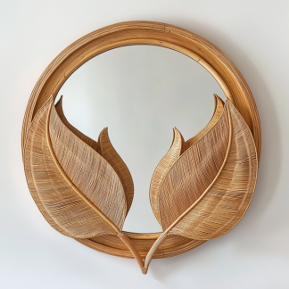 A popular round retro wicker mirror, bamboo weaving hanging mirror, makeup mirror, homestay mirror, Japanese-style wall Instagram decorative mirror