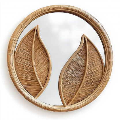 French retro rattan leaf wall decoration, entrance mirror, bedroom makeup mirror, and decorative mirror for homestays and hotels - Image 10