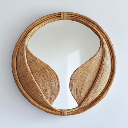 French retro rattan leaf wall decoration, entrance mirror, bedroom makeup mirror, and decorative mirror for homestays and hotels - Image 9