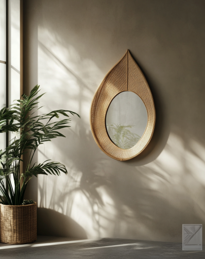 Wabi-sabi style wicker leaf-shaped wall-mounted makeup mirror, wall decoration of the homestay, entrance wall and foyer wall decoration - Image 8
