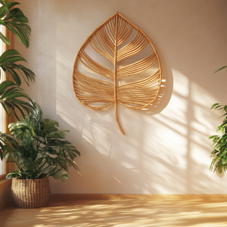 Wabi-sabi style wicker leaf-shaped wall-mounted makeup mirror, wall decoration of the homestay, entrance wall and foyer wall decoration