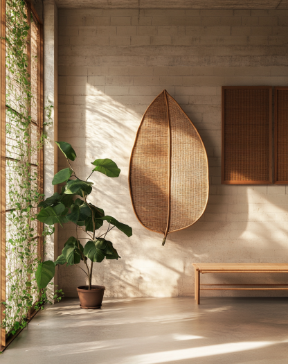 Wabi-sabi style wicker leaf-shaped wall-mounted makeup mirror, wall decoration of the homestay, entrance wall and foyer wall decoration - Image 6