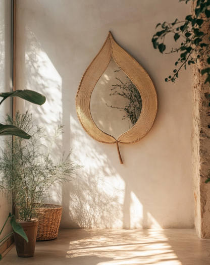 Wabi-sabi style retro bamboo woven round mirror decorative mirror is used as a decoration in the homestay, restaurant and tea room - Image 9