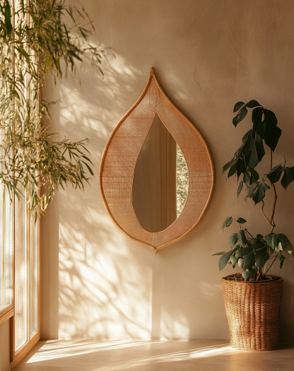 Wabi-sabi style retro bamboo woven round mirror decorative mirror is used as a decoration in the homestay, restaurant and tea room - Image 7