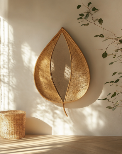 Wabi-sabi style retro bamboo woven round mirror decorative mirror is used as a decoration in the homestay, restaurant and tea room - Image 6