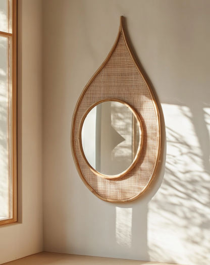 Wabi-sabi style wicker leaf-shaped wall-mounted makeup mirror, wall decoration of the homestay, entrance wall and foyer wall decoration - Image 4