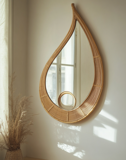 Wabi-sabi style wicker leaf-shaped wall-mounted makeup mirror, wall decoration of the homestay, entrance wall and foyer wall decoration - Image 3