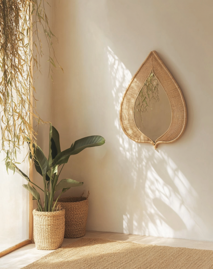 Wabi-sabi style rattan wall decorative mirror, retro homestay rattan handcrafted dressing mirror, bedroom round mirror - Image 8