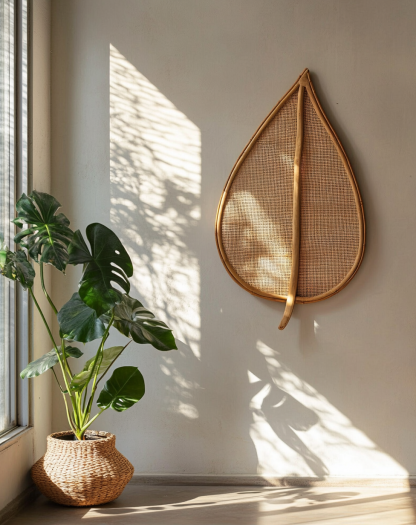 Wabi-sabi style rattan woven mirror, living room and bedroom wall-mounted dressing mirror, creative handcrafted teardrop-shaped woven decorative mirror - Image 7