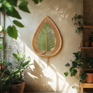 Wabi-sabi style rattan woven mirror, living room and bedroom wall-mounted dressing mirror, creative handcrafted teardrop-shaped woven decorative mirror