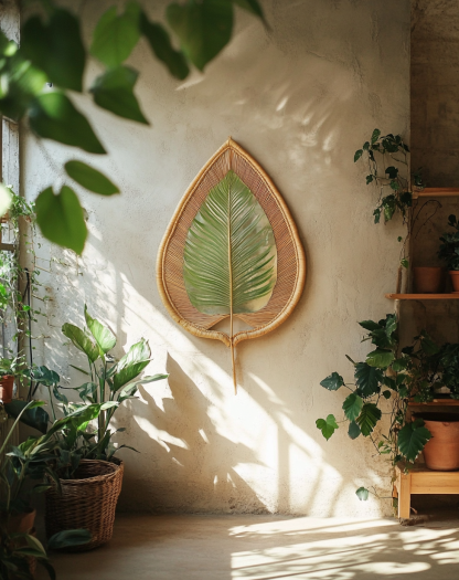 Wabi-sabi style rattan woven mirror, living room and bedroom wall-mounted dressing mirror, creative handcrafted teardrop-shaped woven decorative mirror