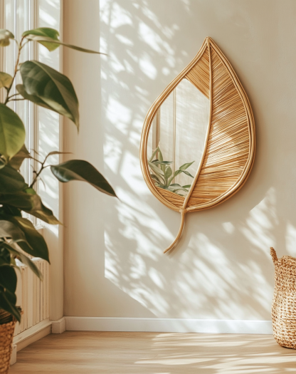 Wabi-sabi style rattan wall decorative mirror, retro homestay rattan handcrafted dressing mirror, bedroom round mirror - Image 6