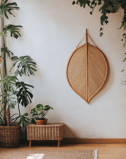 Wabi-sabi style rattan woven mirror, living room and bedroom wall-mounted dressing mirror, creative handcrafted teardrop-shaped woven decorative mirror - Image 3