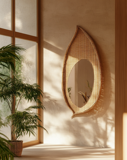 Wabi-sabi style rattan makeup mirror, home bedroom dressing table mirror, guesthouse, hotel and club - Image 6