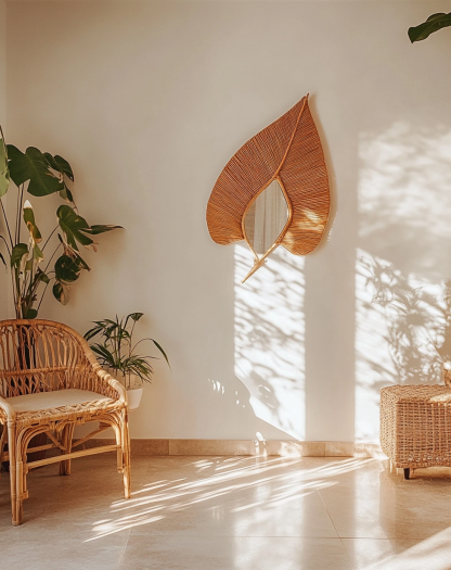 Wabi-sabi style rattan makeup mirror, home bedroom dressing table mirror, guesthouse, hotel and club - Image 4