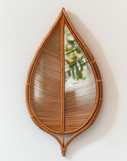Wabi-sabi style wicker mirror, stand mirror, Nordic retro handcrafted makeup table mirror, dressing table, small round mirror - Image 7