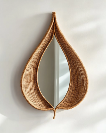 10 French-style retro rattan leaf wall decorations, entrance mirror, bedroom makeup mirror, and decorative mirror for homestays and hotels - Image 7