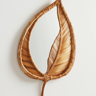 Wabi-sabi style retro bamboo woven round mirror decorative mirror is used as a decoration in the homestay, restaurant and tea room