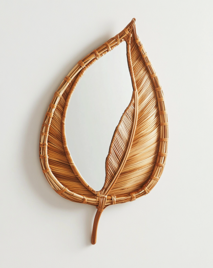 Wabi-sabi style retro bamboo woven round mirror decorative mirror is used as a decoration in the homestay, restaurant and tea room