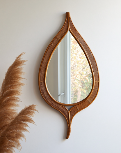 Wabi-sabi style retro bamboo woven round mirror decorative mirror is used as a decoration in the homestay, restaurant and tea room - Image 3