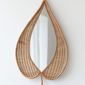 Wabi-sabi style rattan wall decorative mirror, retro homestay rattan handcrafted dressing mirror, bedroom round mirror