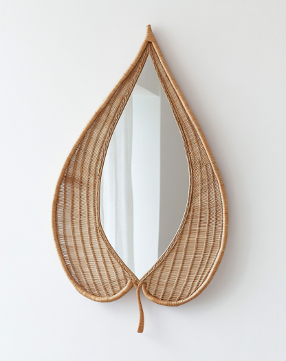 Wabi-sabi style rattan wall decorative mirror, retro homestay rattan handcrafted dressing mirror, bedroom round mirror
