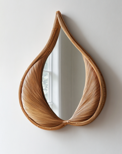Wabi-sabi style rattan wall decorative mirror, retro homestay rattan handcrafted dressing mirror, bedroom round mirror - Image 4