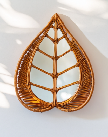 Wicker mirror, living room and bedroom wall-mounted dressing mirror, creative handcrafted teardrop-shaped decorative mirror, photo prop - Image 9