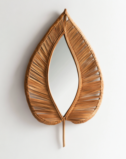 Wicker mirror, living room and bedroom wall-mounted dressing mirror, creative handcrafted teardrop-shaped decorative mirror, photo prop - Image 8