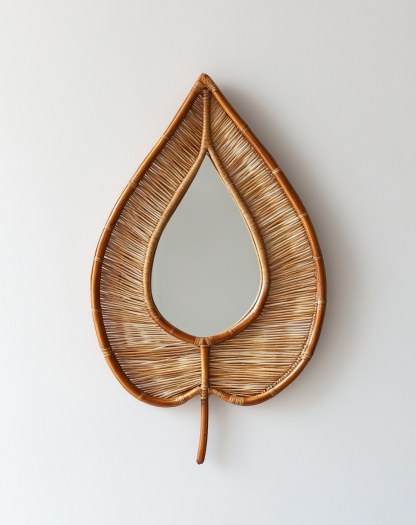 Wicker mirror, living room and bedroom wall-mounted dressing mirror, creative handcrafted teardrop-shaped decorative mirror, photo prop - Image 7