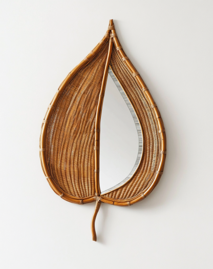 Wicker mirror, living room and bedroom wall-mounted dressing mirror, creative handcrafted teardrop-shaped decorative mirror, photo prop - Image 6