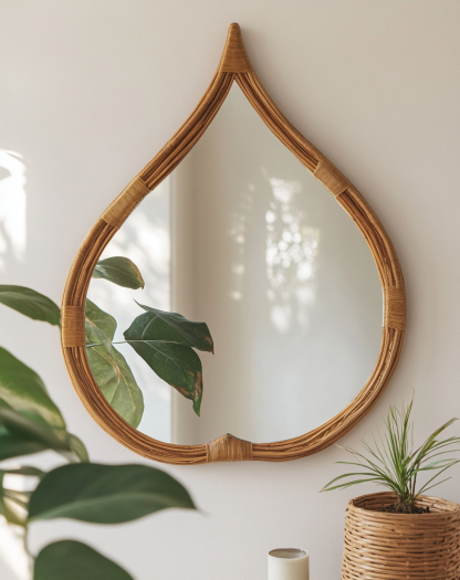 Wabi-sabi style wicker mirror, stand mirror, Nordic retro handcrafted makeup table mirror, dressing table, small round mirror - Image 6