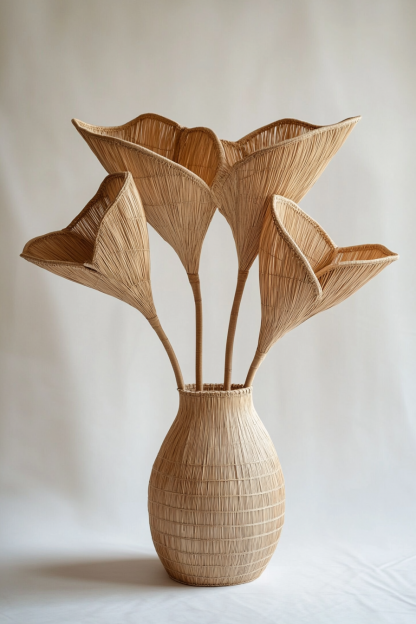 Wicker vases, artificial flowers, fake flowers, living room and dining table decorations