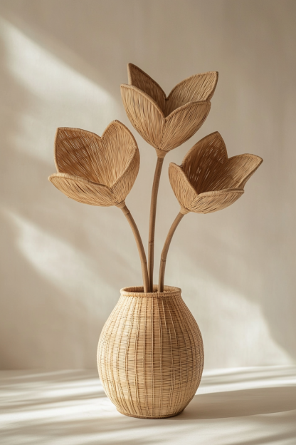 Wicker hanging ornaments, bedroom dining table, entrance hall, homestay, Nordic artificial flower vase, French retro flower vase, living room