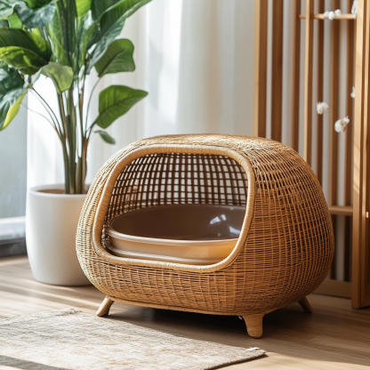 Residential furniture, cat litter box, rattan and bamboo cat litter box, modern and simple homestay, lobby, living room, club, solid wood leisure area - Image 9