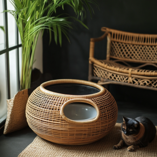 Residential furniture, cat litter box, rattan and bamboo cat litter box, modern and simple homestay, lobby, living room, club, solid wood leisure area