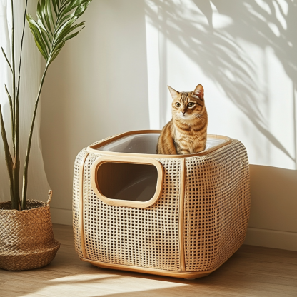 Rattan cat cage, small-sized household cat bed, hanging basket, universal cat litter box for summer, cat toilet, detachable and washable cat bed - Image 9