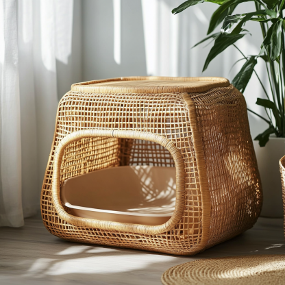 Rattan cat cage, small-sized household cat bed, hanging basket, universal cat litter box for summer, cat toilet, detachable and washable cat bed - Image 8