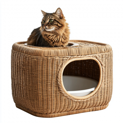 Rattan cat cage, small-sized household cat bed, hanging basket, universal cat litter box for summer, cat toilet, detachable and washable cat bed - Image 6