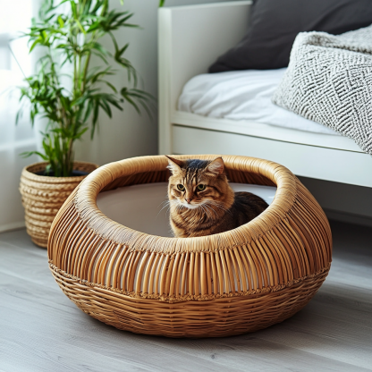 Nordic creative home light luxury kitten toilet residential furniture category cat litter box rattan Discovery Daijian - Image 2