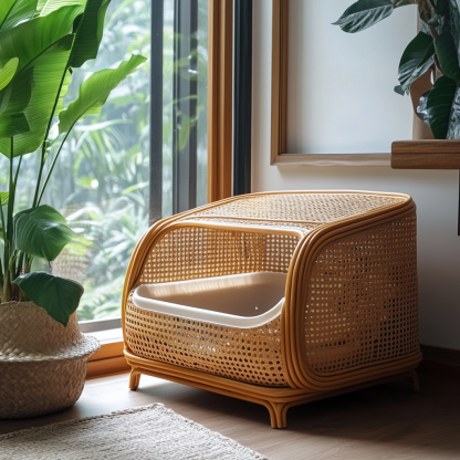 Nordic creative home light luxury kitten toilet residential furniture category cat litter box rattan Discovery Daijian - Image 9