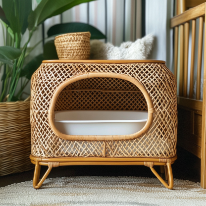 Nordic creative home light luxury kitten toilet residential furniture category cat litter box rattan Discovery Daijian - Image 7