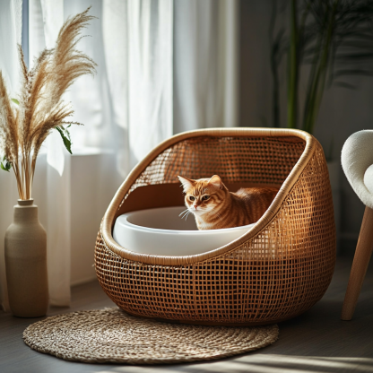 Cat litter box, cat toilet, residential furniture, living room, Nordic modern and simple household rattan litter box - Image 9