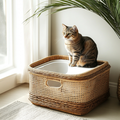 Cat litter box, cat toilet, residential furniture, living room, Nordic modern and simple household rattan litter box - Image 7